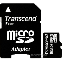 Купить Transcend MicroSDHC 16GB Class 10 + SD-adapter (TS16GUSDHC10)