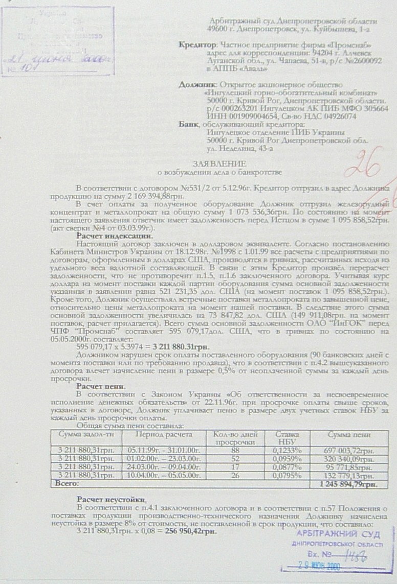 Банкротство ИНГОК