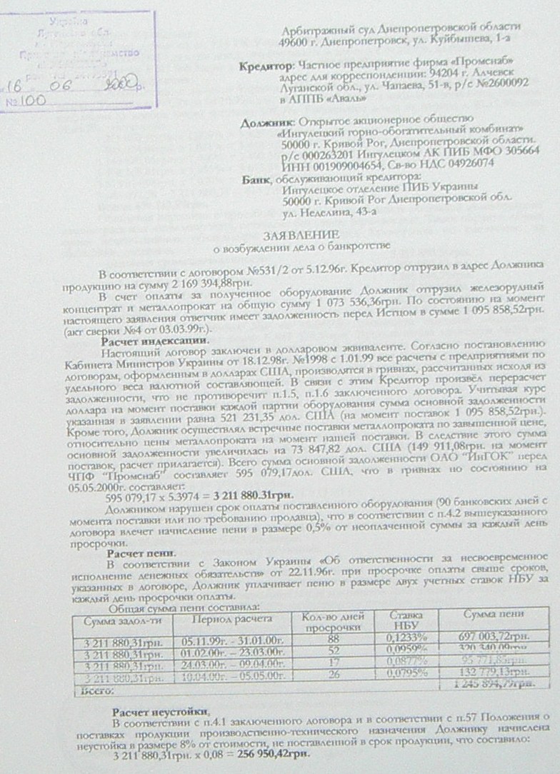 Банкротство ИНГОК