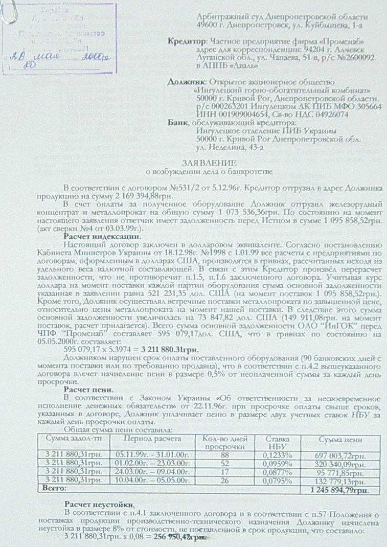Банкротство ИНГОК