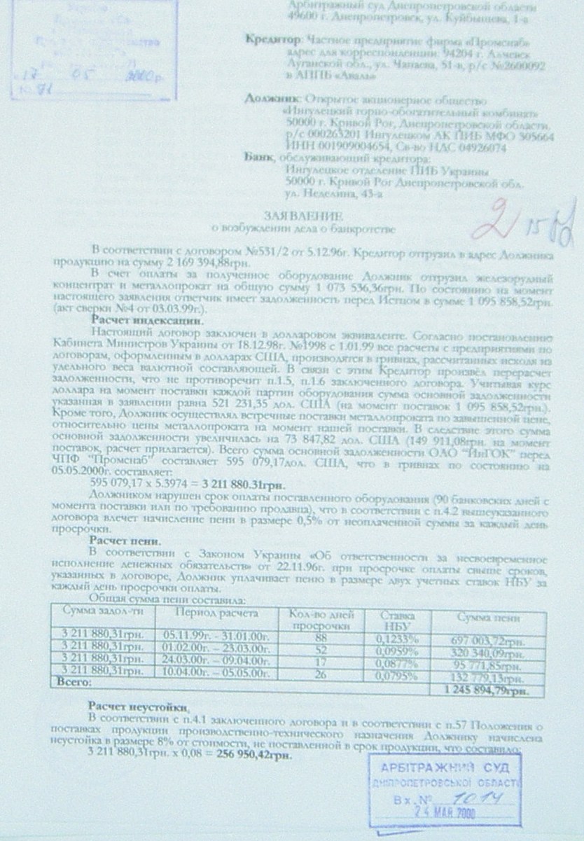 Банкротство ИНГОК