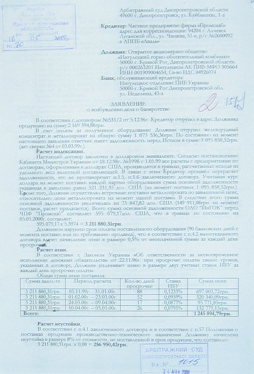 Банкротство ИНГОК
