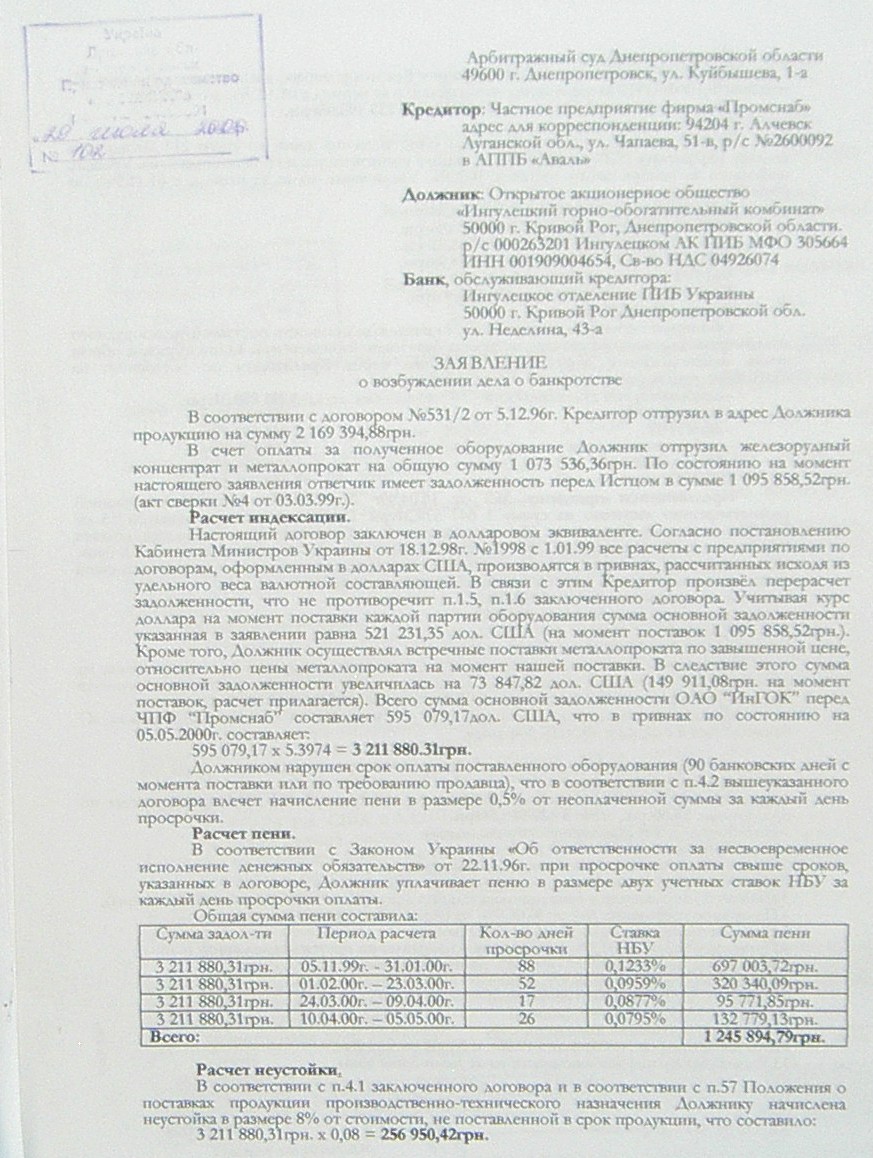 Банкротство ИНГОК